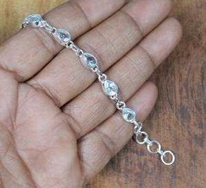 Blue Topaz 925 Sterling Silver Gemstone Elegant <b>Adjustable</b> <b>Bracelet</b> Handmade Jewelry Gift for Birthday 10 Stone <b>Bracelet</b> - Product Image 3