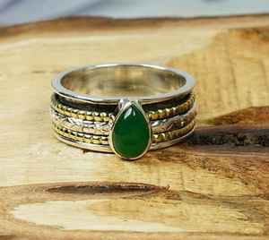Anillo Giratorio de Ónix Verde, Plata de Ley 925, Joyería Hecha a Mano en Dos Tonos, Talla 10 de EE. UU., Regalo para Mujer - Product Image 5