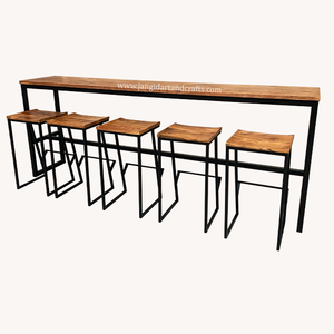 Ensemble table et tabouret de bar et chaise à hauteur de comptoir de pâtisserie moderne Mobilier industriel en bois et en métal pour restaurant et hôtel - Product Image 3
