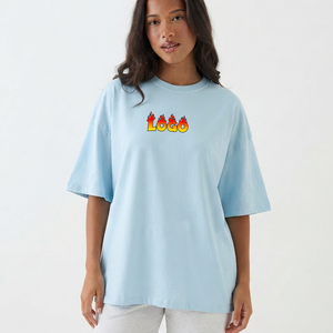 Camiseta Personalizada con Logotipo, Cuello Redondo, Manga Corta, 100% Algodón, 210 GSM, Hombros Caídos, para Mujer, Color Azul Claro - Product Image 4