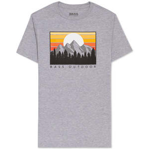 <b>Men's</b> Outdoor Bass Graphic T-<b>Shirt</b> <b>High</b> <b>Collar</b> Lightweight Jersey Solid & Logo Pattern Long Length Fitted Style Gray Size Small - Product Image 1