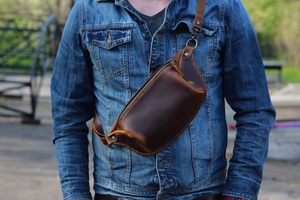 LWB-0067 Genuine Leather Fanny Pack Adjustable Belt Hip Waist Gift for Men and Women <b>Blue</b> Bum Pack with Strap - Product Image 6