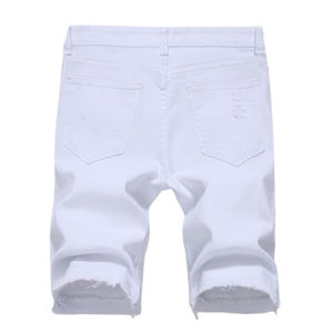 100% Cotton Casual Men's Denim Shorts <b>White</b> Mid <b>Waist</b> Straight Fit Distressed Style With Custom Logo - Product Image 2