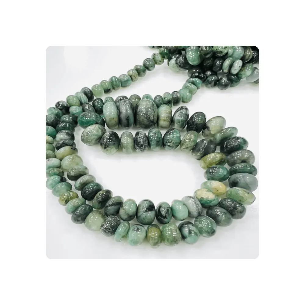 100 % Natur-Smaragdstein-Perlen glatte Rondelle Größe 8-10 mm handgefertigt 8 Zoll Strang kolumbianische Smaragd-Loose-Perlen