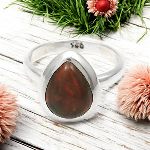 925อัญมณีรักษาโอปอลสีดำธรรมชาติแหวนเงินทรงหยดน้ำตาสำหรับสวมใส่ประจำวันเครื่องประดับแฮนด์เมดผู้จัดจำหน่ายขายส่ง - Product Image 5