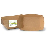 Barquettes carrées pour snacks en carton brun enduit, 800 ml, 21,5 x 16 x 5,5 cm, biodégradables et compostables - 500 pcs/carton