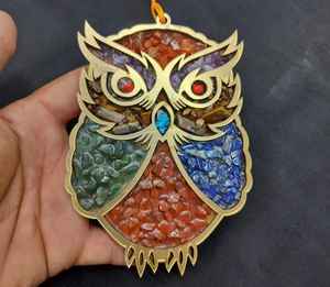 Piedras preciosas de cristal bendiciones búho hogar madera colgante piedras semipreciosas casa calentamiento búho péndulos pared coche colgante - Product Image 3