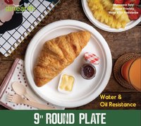 Assiettes jetables modernes haut de gamme en bagasse écologique, 6 pouces, blanc naturel, pour mariages, anniversaires et événements