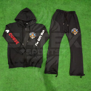 Men's Vintage Distressed 100% Cotton Solid Lightweight Tracksuit Hoodie and Pants <b>Set</b> Streetwear Hip Hop Two-Piece Outfit - Product Image 2