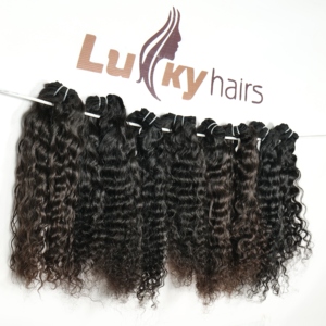 Extensions de tissage bouclées en cheveux humains indiens vierges, doublement étirés, couleur noire, cuticules alignées, vente en gros - Product Image 1