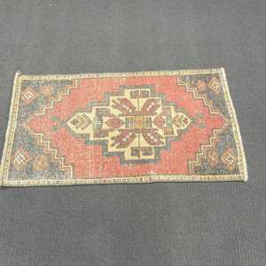 1.7x3 ft Turkish Vintage <b>Red</b> Moroccan <b>Wool</b> Rug Eco-Friendly Patchwork Design with Latex Backing - Product Image 2