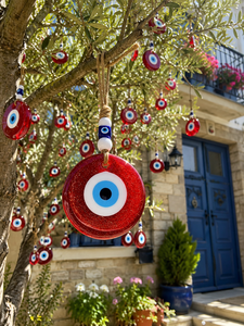 SNB0701 Wholesale 7cm <b>Red</b> <b>Glitter</b> Glass Evil Eye Amulet, Handmade Turkish Nazar Boncugu Wall Hanging, Home Protection Charm Wedd - Product Image 4