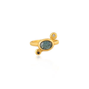 Custom Women's 925 Sterling Silver Ring Natural Tourmaline Gemstone Bezel Setting <b>Yellow</b> Gold Plating Stylish Classic Statement - Product Image 1
