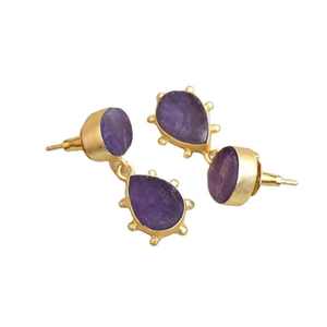 Pendientes colgantes chapados en oro de piedra amatista de diseñador sin deslustre, joyería elegante ligera, pendientes de últimos diseños al por mayor - Product Image 6