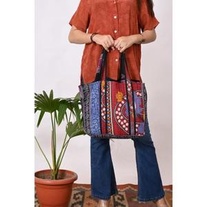 กระเป๋า Kantha สไตล์ Boho วินเทจของผู้หญิงกระเป๋าโท้ททำด้วยมือที่ทนทานพร้อมที่จับสองอันเปิดปิดเพื่อการช้อปปิ้งหรือพกพา - Product Image 2