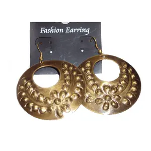 优质复古风格圆形花朵设计圈形耳环时尚廉价黄铜仿古镀金女式耳环