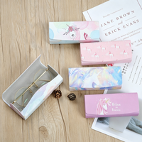 Étui à lunettes pliable bleu à motif licorne mignon, boîte rigide pour lunettes, étui de voyage portable, vente en gros personnalisée