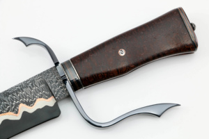 San Mai cobre HOJA DE Damasco cuchillo Bowie con mango de madera cubierta de cuero personalizable OEM DIY cuchillos de supervivencia al aire libre - Product Image 2