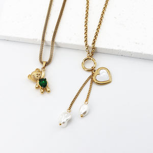 Roestvrijstalen Lange Slangenketting Imitatie Parel Hart Ster Bloem Hanger Kwastje Zirkoon Verstelbare Ketting Voor Vrouwen Sieraden - Product Image 3