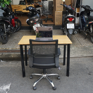 BFOB001-100x60cm Foldable Bamboo Oval <b>Desk</b> with Assembled Iron Legs <b>Computer</b> Table for Home Office - Product Image 5