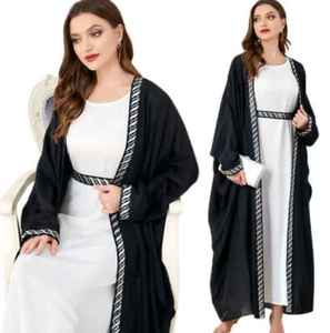 เสื้อคลุมคาร์ดิแกน2025 2ชิ้นสำหรับผู้หญิงเสื้อคลุมอิสลามสไตล์ดูไบแขนค้างคาวปักลายอาบายามุสลิม - Product Image 5