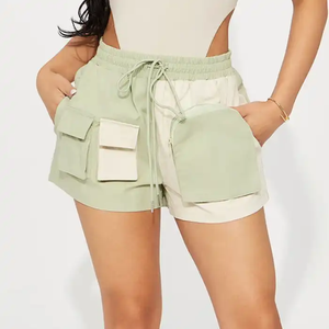 Pantalones cortos de entrenamiento para mujer, pantalones cortos atléticos para correr, pantalones cortos de gimnasio de cintura alta de algodón transpirable con bolsillos con cremallera de 2,5" - Product Image 1