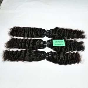 Vente en gros d'extensions naturelles ondulées crépues à double trame cheveux humains vierges non transformés de styles de vagues frisées à la machine du temple indien - Product Image 3