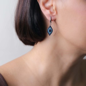 Boucles d'oreilles pendantes en forme d'œil, fabrication artisanale turque, bijoux en argent sterling 925, vente en gros - Product Image 2