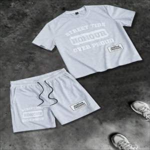 Ensemble de 2 t-shirts et shorts pour hommes sérigraphiés sur mesure du fabricant, tenue d'été respirante 100% coton pour tenue décontractée - Product Image 1