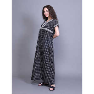 Peignoir de nuit pour femme 100% coton tissé à manches courtes, avec poche latérale, motif imprimé, taille élastique et cordon de serrage, doux - Product Image 3