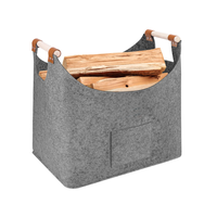 BSCI prix usine pliable réutilisable Durable épais feutre panier de rangement avec manche en bois pour bois de chauffage panier transporteur