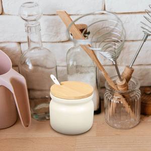Tarro de cerámica con tapa de bambú y soporte para cuchara, contenedor hermético para cocina, organizador duradero y apto para alimentos para encimera - Product Image 3