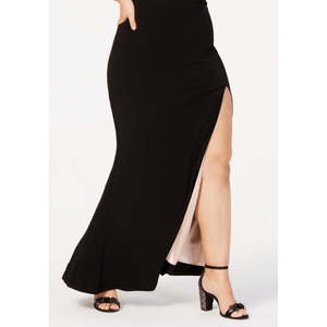 Abito da sera lungo in raso nero con spacco sulla spalla e paillettes, taglia 22W, vita naturale, modello a tubino, per donna, City Studios - Product Image 3