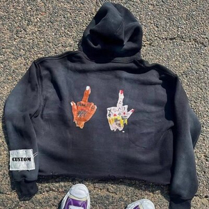 OEM Sweat à capuche pour hommes avec ourlet brut brodé épais 400GSM coton éponge Logo personnalisé patché broderie hiver nouveau - Product Image 4