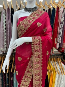 Exquisite Handcrafted Embroidery <b>Saree</b> Original Zarkhand Diamonds Satin Silk for Adults - Product Image 2