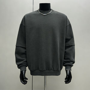 เสื้อพูลโอเวอร์คอกลมโอเวอร์ไซส์ผ้าฟลีซฟอกสีแบบแอซิดวอชสำหรับผู้ชาย OEM ผลิตตามสั่ง น้ำหนัก 360 กรัม ผ้าฝ้ายหวีอย่างดี ป้องกันรอยยับ ป้องกันการเป็นขุย สำหรับฤดูใบไม้ร่วง - Product Image 3