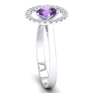 Anillo de Plata de Ley 925 de Alta Calidad REYES con Amatista Redonda de 0.84 Quilates, Certificado GRA, Anillos de Compromiso con Moissanita - Product Image 3