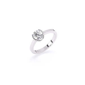 Anillo de lujo con diamante cultivado en laboratorio de 1.08 quilates, corte redondo, media montura, sin conflictos, en oro amarillo, blanco y rosa de 9 quilates. - Product Image 1