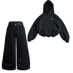 Ensemble pantalon évasé et sweat-shirt court Y2K personnalisé, ceinture double, pantalon de survêtement ample, streetwear, hip hop, tenue de survêtement, fournisseur OEM - Product Image 1