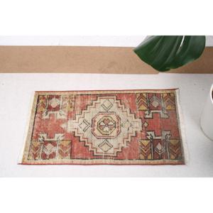 Turkish Small Rug, 1.4x2.7 ft Vintage Rug, <b>Red</b> <b>Wool</b> Rug - Product Image 3