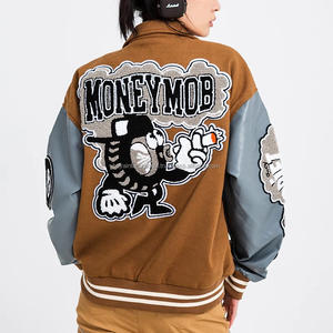 Blouson Bomber d'Hiver Personnalisé pour Homme en Laine Marron/Gris, Écologique, Coupe-Vent, Respirant, en Cuir et Toile Brodé - Product Image 2