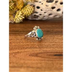 Bague en turquoise de Kingman et argent sterling, fabrication Navajo, bijou de collection culturelle, taille 9 - Product Image 3