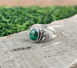 Bague classique bijoux pour femmes argent Boho Style bijoux 925 argent Sterling malachite pierres précieuses à la main bague cadeau pour femme - Product Image 3