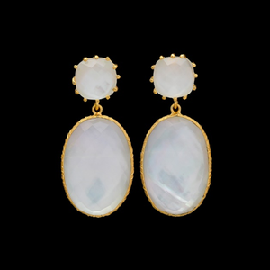 มาใหม่มุกสองเท่าพลอย925สเตอร์ลิงรูปไข่และรอบรูปร่างต่างหูเงิน - Product Image 1