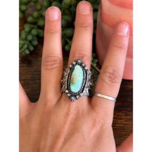 Bague en argent sterling turquoise Royston taille 8, sertie clos, design géométrique, plaqué rhodium - Product Image 2