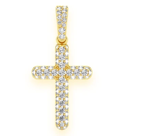 Colgante de Cruz con acabado dorado para hombre, colgante religioso personalizado de diamante cultivado en laboratorio de plata 925, joyería de estilo Hip Hop al por mayor - Product Image 1