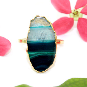 Natural Agate <b>Ring</b> <b>Gold</b> Electroplated Adjustable <b>Ring</b> Fashion Gemstone <b>Ring</b> Agate Slice Jewelry - Product Image 1