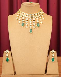 Fashionable Best Quality Designer Gold Plated Stones Look <b>Necklace</b> <b>Set</b> With Earrings Tikka Women <b>Wedding</b> Wear Collection - Product Image 3