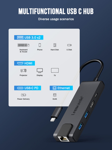 TC24L 5 en 1 Type-C vers 4K 30Hz HDMI 1000M RJ45 USB-A 2.0 <span class=keywords><strong>Dockstation</strong></span> Hub USB avec 100W Type-C Power PD - Product Image 2