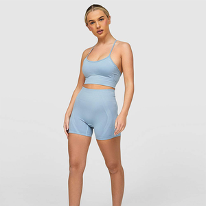 Soutien-gorge de sport professionnel personnalisé pour femmes ensembles courts matériel de toile de haute qualité soutien-gorge de Yoga sans couture genou solide commande minimale - Product Image 1